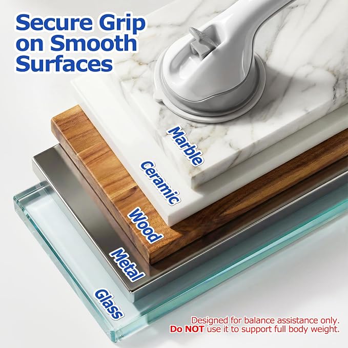 Grab Bars for Shower, 3 Pack Suction Cup Shower Handle with Textured Grip, 16.5 Inch Removable Bath Handrails for Seniors, Elderly and Handicap, Drill-Free Balance Support for Smooth Tile