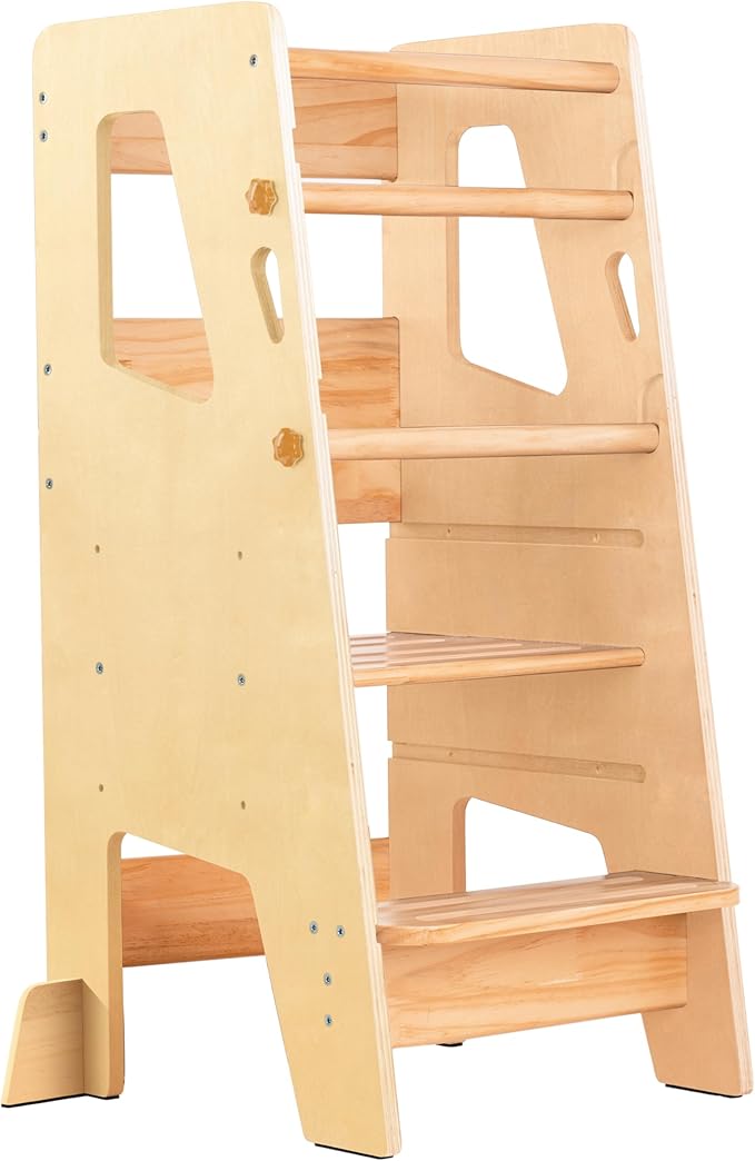 OCODILE Toddler Standing Tower - Adjustable Height Toddler Kitchen Stool Helper - Ideal Kids Kitchen Step Stool for Learning New Skills - Extra Secure with Safety Feet - Varnished