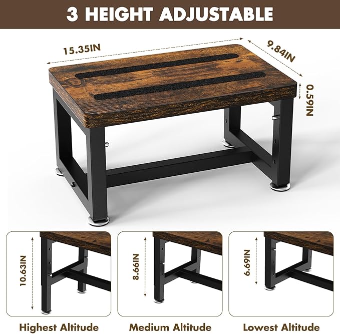 Step Stool, NomNest Height-Adjustable Wooden Step Ladder Metal Foot Stool Small Kitchen Stool Helper for Toddler Adults, Ladder Chair for Home Bedside Bathroom Sink Potty