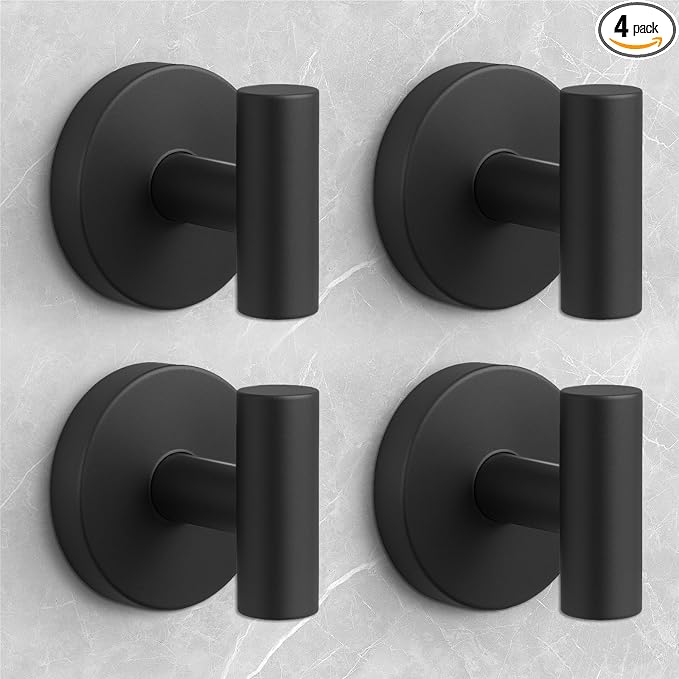 Shower Hooks for Inside Shower,No-Drill Removable&Reusable Towel Hooks for Bathroom,Heavy Duty Suction Cup Hooks for Glass Window,4 Packs(Black)