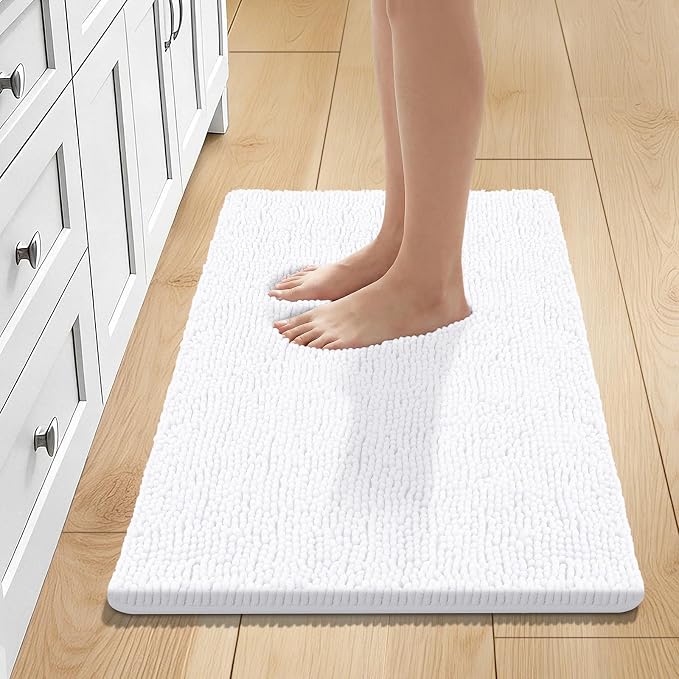 Bcoimo 30x20 Chenille Bath Mat – Non-Slip with Backing Bath Rug Ultra-Absorbent and Machine Washable Bathroom Mat Quick-Dry Design. Ideal for Bathroom Shower and Tub Areas