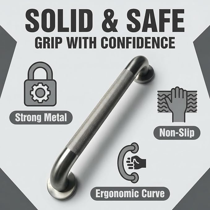 2 Pack 16 Inch 304 Stainless Steel Brushed Nickel Shower Grab Bar, 1.25 Inch Anti-Slip Safety Handrail, 500 lbs Support for Bathroom, Toilet, RV, Stair, Elderly and Handicap