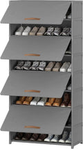 Shoe Rack, 9 Tier Shoe Storage Cabinet with Door 36 Pair Plastic Shoe Shelves Organizer for Closet, Entryway, Hallway, Bedroom, Grey