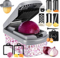 Vegetable Chopper,12-in-1 Multifunctional Food Chopper,Professional Onion Chopper with 7 Blades,Vegetable Cutter with Container for Salad,Potato,Carrot,and Garlic Essential Kitchen Tool (Silver black)