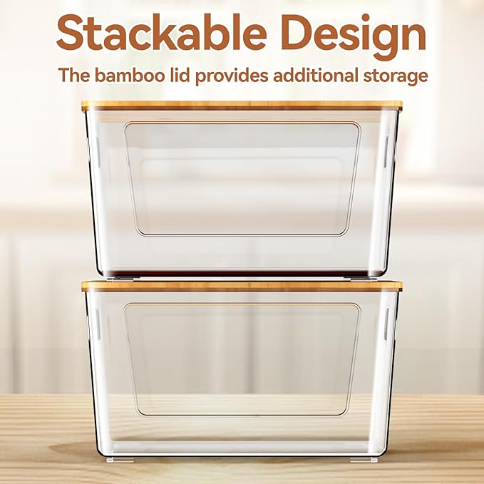 spospo 2 Pack Trash Bag Holder with Bamboo Lid, Stackable Trashbag Dispenser, Extra Large Garbage Bag Holder for Kitchen Laundry Room Under Sink Organization and Storage
