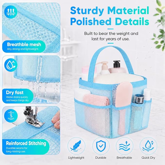 Attmu Mesh Shower Caddy Portable for College Dorm Room Camping Essentials, Shower Caddy Dorm with 9-Pockets, Large Capacity Hanging Basket Bathroom Bag for Toiletry, Swimming, Gym, Camp, Beach