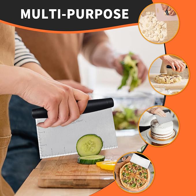 ALLTOP Bench Scraper & Chopper for Kitchen - Ideal Baking Essential Utensil,Stainless Steel Pastry/Dough/Food Cutter Tool for Cake Pizza Bread,Cooking - 1 Pack,Black