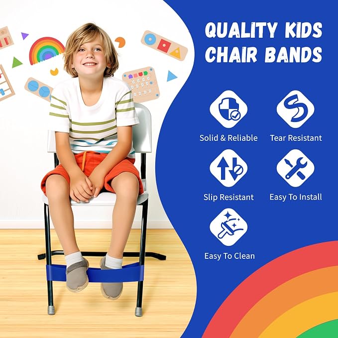 5 Pack Chair Bands for Kids with Fidgety Feet, ADHD Tools for Kids, Improve Focus & Reduce Restlessness, Chair Bands for Sensory ADHD ADD Autism - Classroom & Home Must Haves (Multicolor)