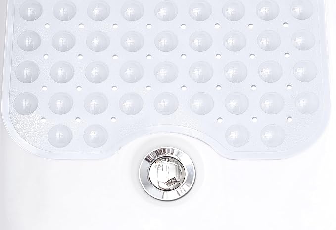 Extra-Long Non-Slip Bathtub & Shower Mat 39”x16” (Smooth/Non-Textured Tubs Only) Safe, Clean, Machine-Washable, Superior Grip&Drainage, Vinyl, Opaque White