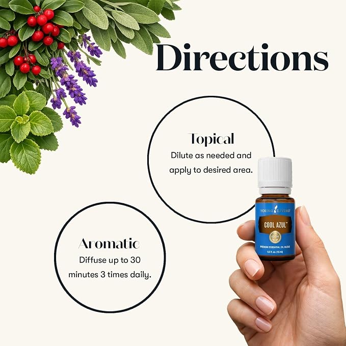 Young Living Cool Azul Essential Oil Blend | 15 ml | Cooling Minty Herbal Aroma for Diffusers, Massage & Aromatherapy | Wintergreen, Peppermint & Sage Botanical Blend | Seed to Seal Quality
