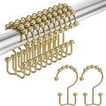 Amazer Gold Shower Curtain Hooks Rings, Stainless Steel Shower Curtain Rings, 12Pcs Double Glide Shower Hooks for Bathroom Shower Curtain Rods Dual Rust-Resistant Shower Rings