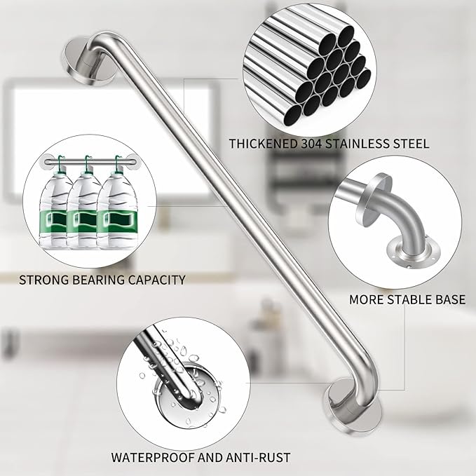2 Pack 24 inch Grab Bars for Shower 1.25 inch ADA Safety Grab Bars for Bathroom 500 lbs Support 304 Stainless Steel Shower Handle Brushed Nickel