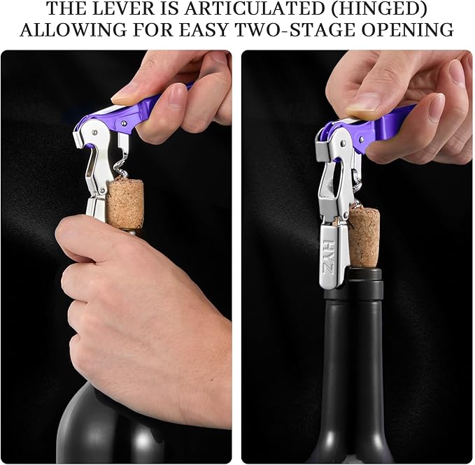 HYZ 2-Pack Wine Opener Waiter Corkscrew, Professional Wine Key for Servers, Bartender with Foil Cutter, Manual Wine Bottle Opener Double Hinged (Lupine)