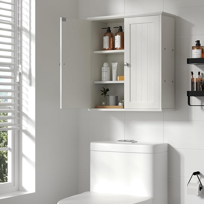 Shintenchi Bathroom Wall Medicine Cabinet with 2 Door, Bathroom Storage Organizer Over The Toilet,Space Saving Storage with 3-Tier Shelves,Solid White