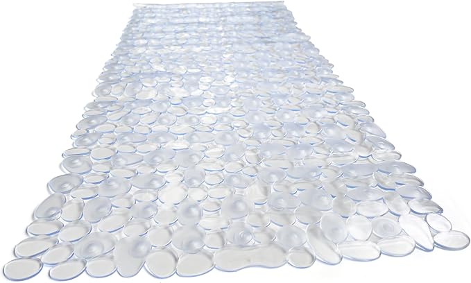 “Pebbles” Non-Slip Bathtub/Shower Mat 35"x16" Rectangular, Non-Toxic, Safe, Clean, Machine-Washable, Superior Grip & Drainage, Vinyl, for Smooth Floors ONLY, Transparent Clear