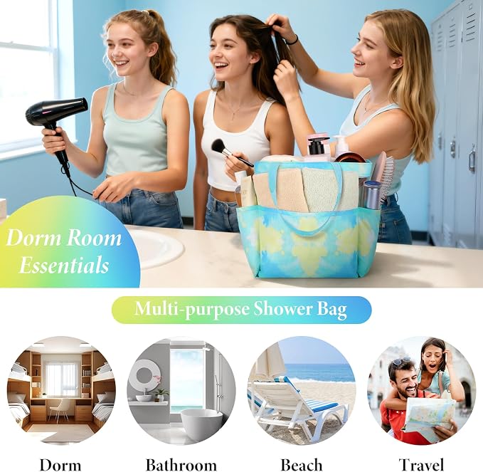 Attmu Mesh Shower Caddy Portable, Quick Dry Hanging Shower Tote Bag for College Dorm Room Essentials, Large Capacity Caddy Dorm for Bathroom Gym Swimming