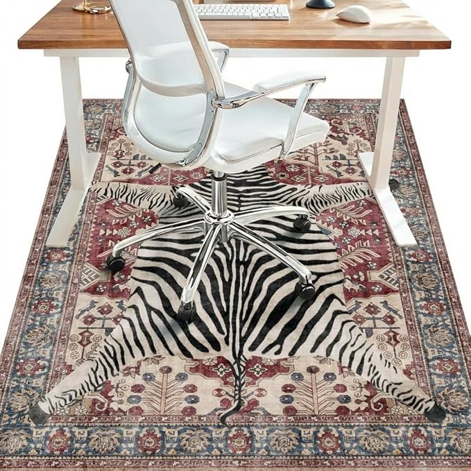 48"x72" Office Chair Mat for Hardwood Tile Floor, Under Desk Carpet Protector for Rolling Computer Chair Mat, Machine Washable Area Rug, Anti-Slip 1/5" Thick Low Pile Thin Vinyl Floor Mat, Red