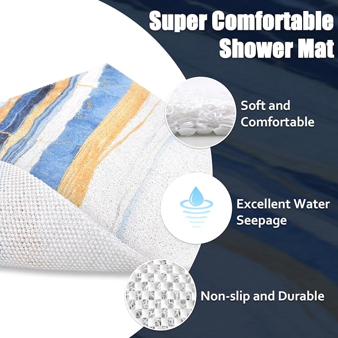 Bathtub Mat Shower Mat Non-Slip: 16x 39 Inch Soft Comfort Bath Mat with Drainage Holes, PVC Loofah Massage Bathmat for Shower, Tub, Bathroom, Wet Areas, Quick Drying