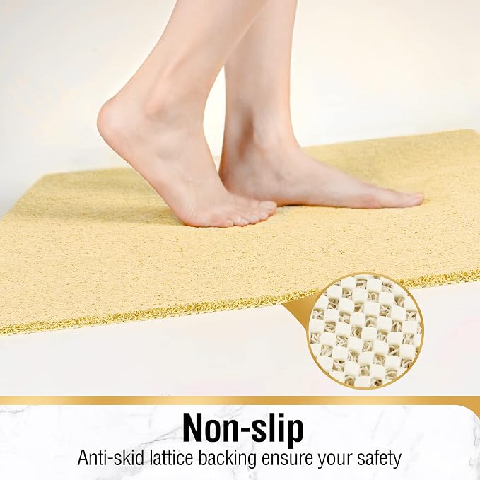 HITSLAM Non Slip Bathtub Mat 40 x 16 Inch, Extra Long Bath Mat for Tub, Soft PVC Loofah Shower Floor Mat with Drain, Quick Drying Bathroom Tub Mat for Wet Area, Without Suction Cup, Beige