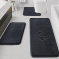 HUXMEYSON Bathroom Rugs Sets 3 Piece, Non-Slip & Quick Dry Bath Mat Set, Ultra Soft Velvet Bath Rugs for Bathroom, Toilet and Shower Floor, Dark Grey