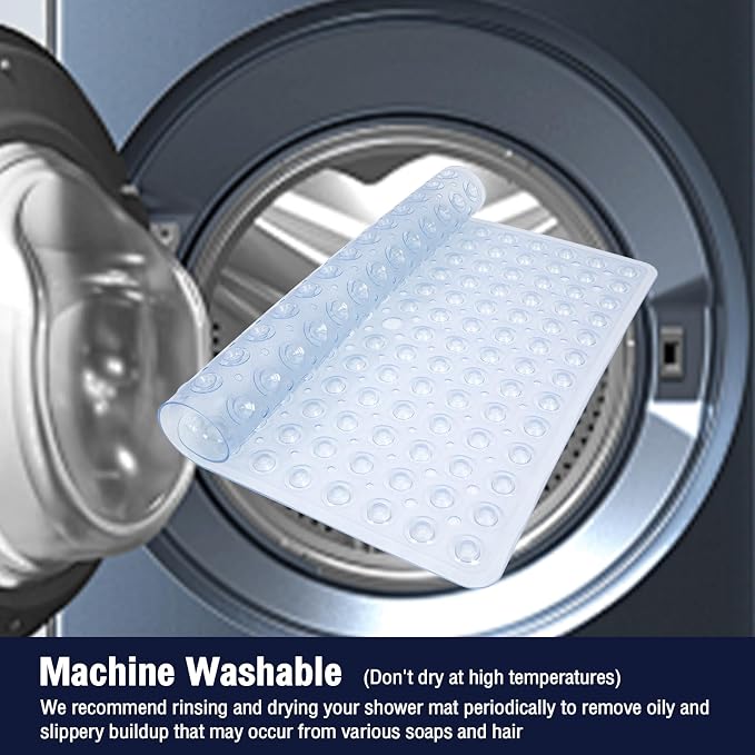 Extra Long Clear Bathtub Mat Non Slip, Soft Bath Mat for Tub 40 x 16 Inch Full Size, Bath Tub Shower Mats for Bathroom Floor with Big Suction Cups and Drain Holes, Easy Washable, BPA Free