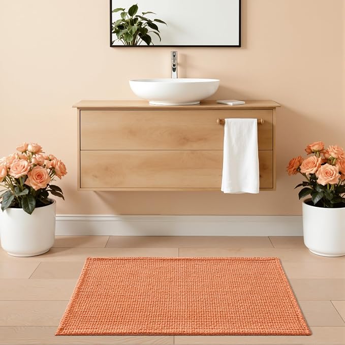 DEXI Bathroom Rugs 32x20, Non Slip Washable Bath Mat, Absorbent Chenille Bathmat, Ultra Soft Thick Carpet for Tub Shower Floor, Orange