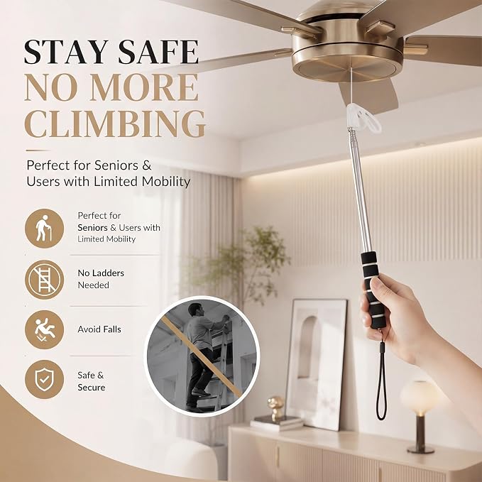Novabright Ceiling Fan Pull Chain Grabber 2 Pack, 5.2 Ft Extra Long Telescoping Pull Chain Tool with Universal Grip Head for Ball/Loop/Plastic Chains, No Ladder Needed Reach Tool for Seniors