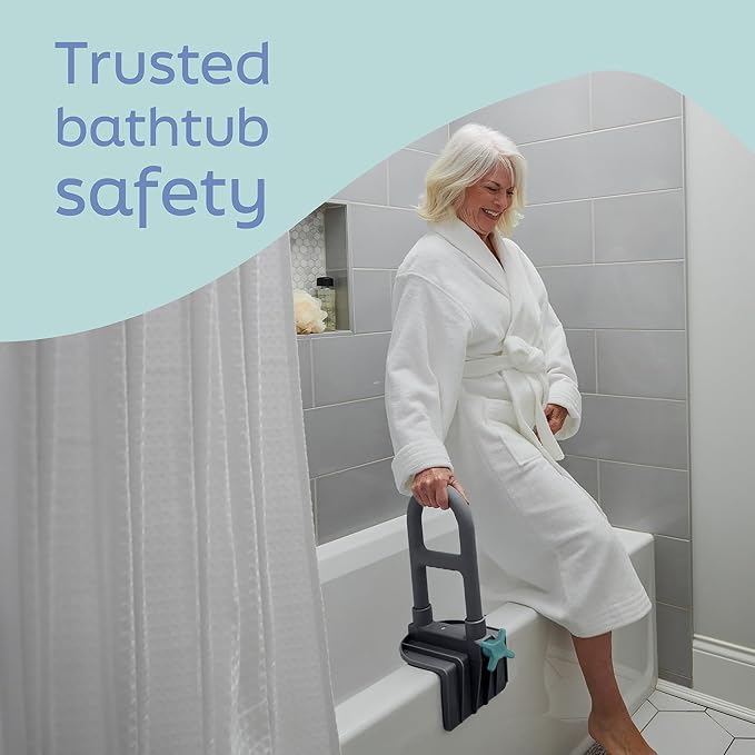 Medline Deluxe Plastic Tub Grab Bar, Microban Protection, 250lb Weight Capacity, Grey