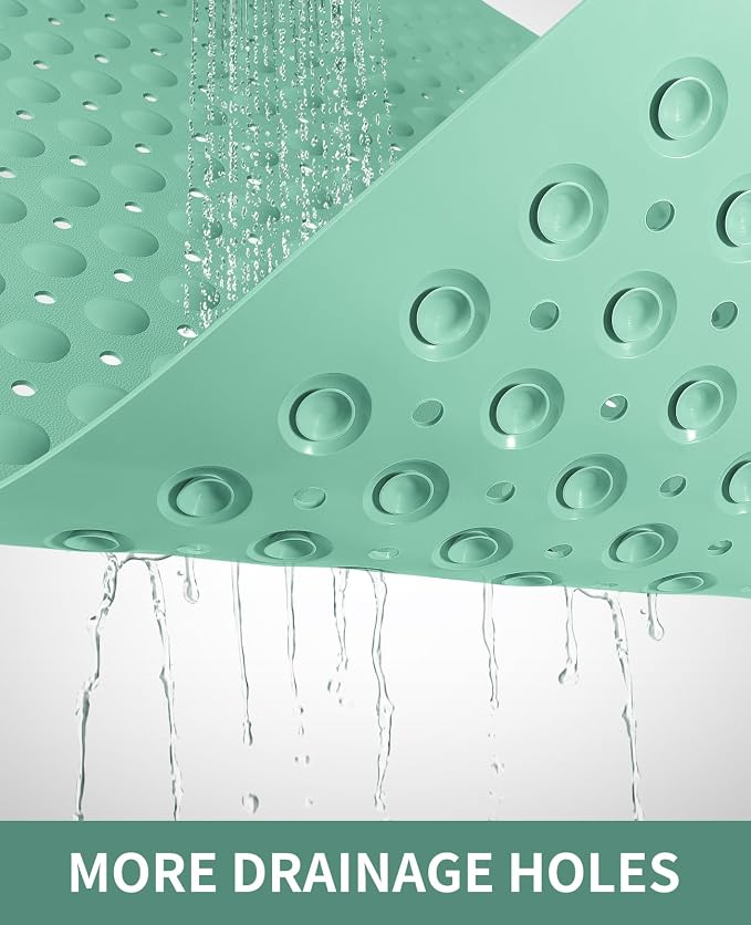 Yolife Extra Large TPE Shower Mat, 47.2" L x 31.5" W Anti Slip Bath Mat with Drain Holes and Suction Cups, Large Size Mat More Suitable for Shower Stall, No Odor, Heavy Mat (Green, 47.2" x 31.5")