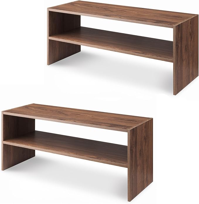 Whitmor Wood Stackable 2-Shelf Shoe Rack, Walnut, 24 inches，2 Pack