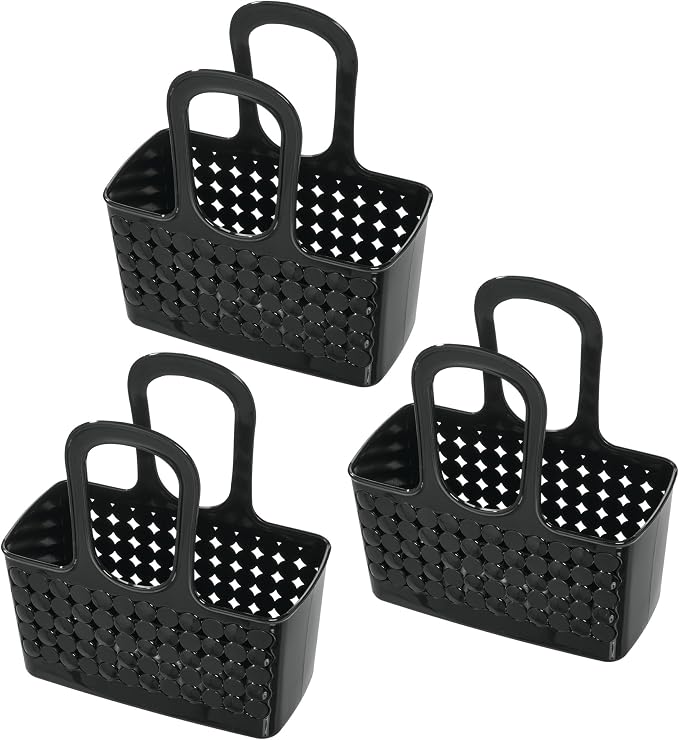 iDesign Portable Shower Tote Caddy for College Dorm or Bathroom, Set of 3, Black, Made in USA