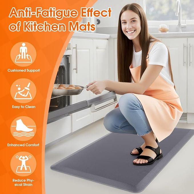 TranquilRelax Kitchen Mat, Cushioned Thick Floor Comfort Mat, with Non-Slip Bottom, Waterproof & Stain Resistant & Easy Clean, Standing Desk Mat for Kitchen, Sink, Office (17.3''x28'', Grey)