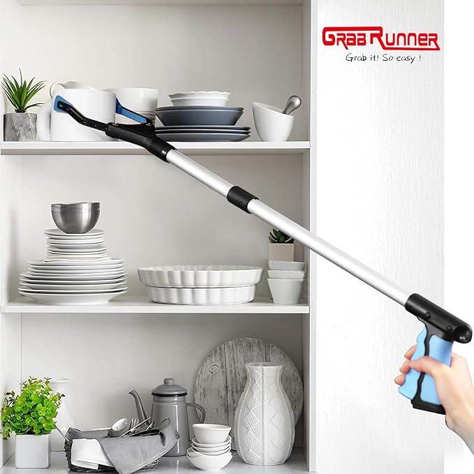 32 inch GrabRunner Foldable Reacher Grabber Tool with Strong Magnetic Tip for Seniors, Disabled, After Surgery Recovery (Blue)