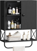 MAHANCRIS Bathroom Wall Cabinet with 2 Door and Adjustable Shelf, Farmhouse Medicine Cabinet with Towel Rack, 3-Tier Wall Mounted Storage Cabinet Over The Toilet for Bathroom, 18.9" L, Black