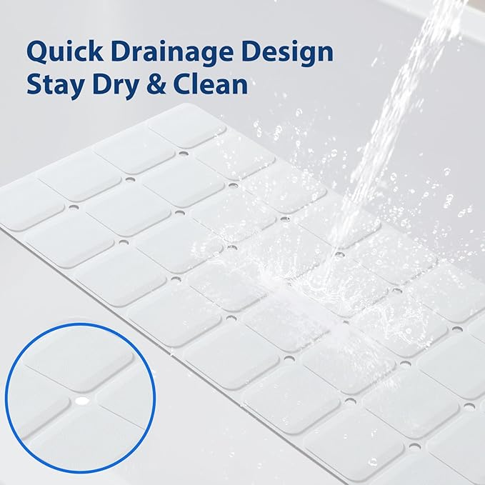 Webos Silicone Bath Mat with Suction Cups – Non-Slip Foldable Bathtub & Shower Mat, Durable & Quick-Dry Safety Tub Mat with Large Drain Holes for Families 28"x 14" White