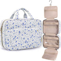 BAGSMART Toiletry Bag Travel Bag with Hanging Hook, Water-resistant Makeup Cosmetic Bag Travel Organizer for Accessories, Shampoo, Full-size Container, Toiletries (Blue Ditsy Floral, Large)