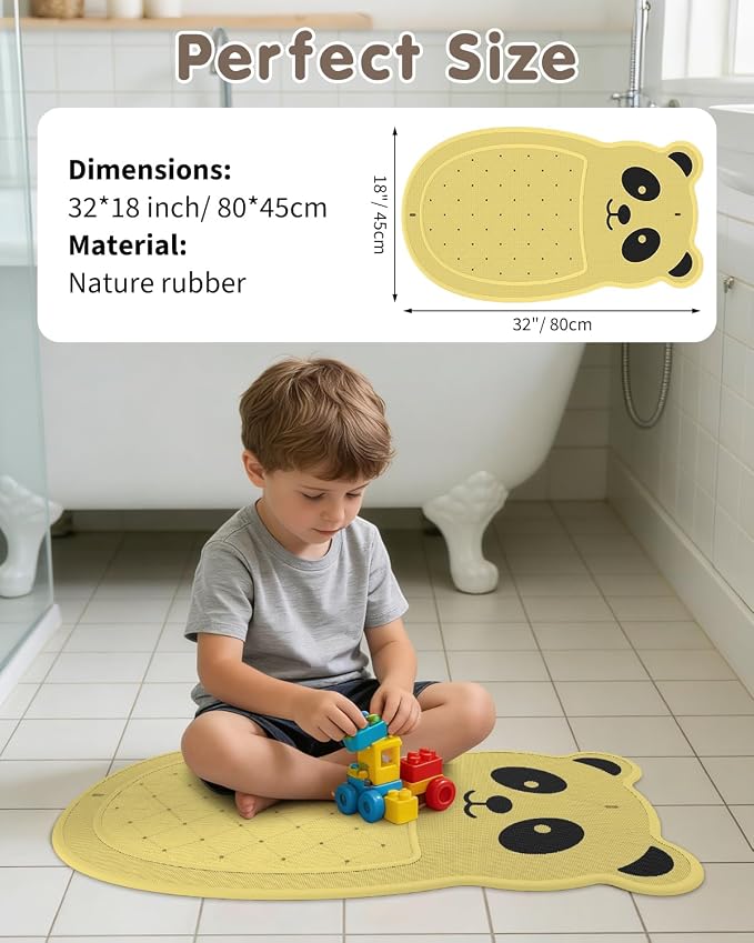 Safe Bath Solution, Bathtub Mat Non Slip for Babies, Toddlers, Kids & Pets, Natural Rubber BPA-Free Low Odor Safer Than PVC, Machine Washable, Suitable for Bathroom, Garden, and Hotel Tubs, Yellow