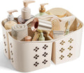 Portable Shower Caddy with Handle, Large Capacity Shower Basket Organizer, Quick-Drain Bathroom Storage Tote, Durable Plastic Shower Organizer for College Dorm, Beach, Gym, Travel Essentials, Beige