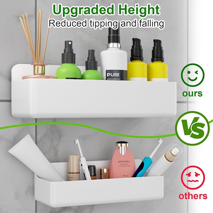 Adhesive Shower Caddy 6 Pack Rustproof Shower Shelves for Inside Shower No Drilling Bathroom Organizers and Storage Rack with Soap Holder Clear