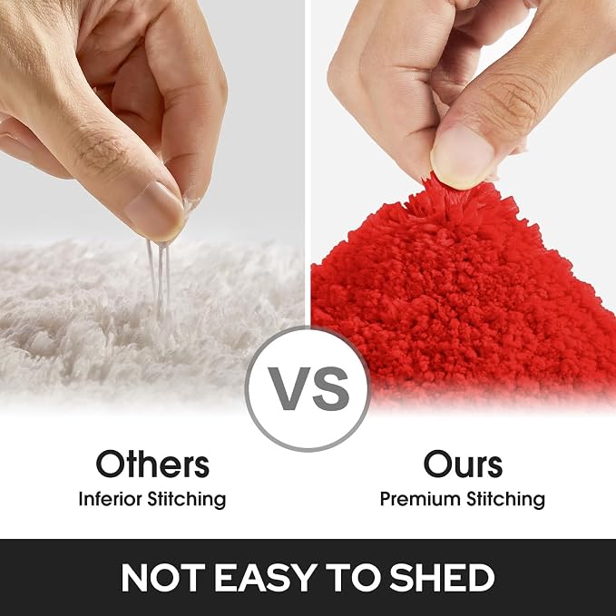 HOMEIDEAS Bathroom Rugs Sets 2 Piece, Super Soft and Absorbent Non Slip Microfiber Machine Washable Bath Mat Set (20" x 32" + 16" x 24", Red)