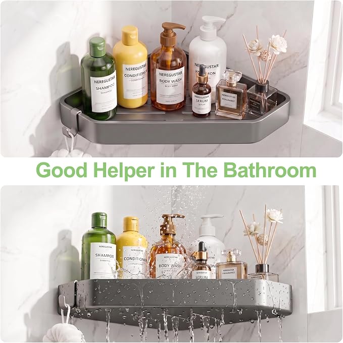 Shower Caddy Hanging,Never Rust Shower Organizer Hanging, Aluminum Shower Racks for Inside Shower with Hooks for Razor, Bathroom Organizers and Storage with Soap Holder, Grey