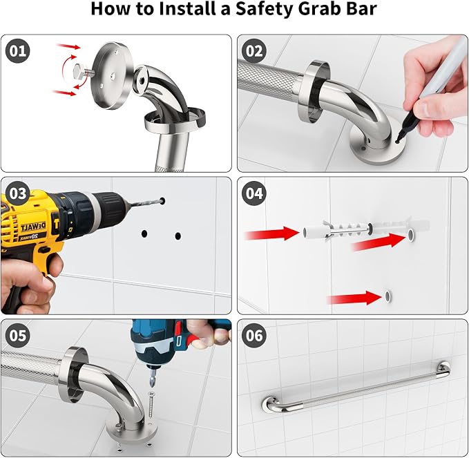Chrome Grab Bar 40 Inch, iHansee Anti-Slip Bathroom Grab Bar w/Knurled Grip, Stainless Steel Safety Handrail for Toilet Bathtub Shower, Wall Mounted Matte Black Handicap Bars Handle for Senior Elderly