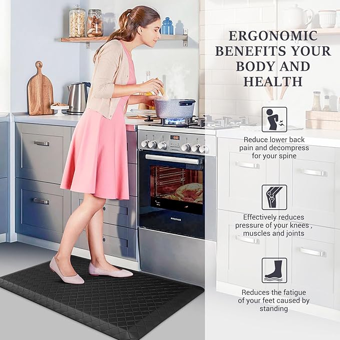HappyTrends Kitchen Floor Mat - 4/5 Inch Thick Anti-Fatigue Kitchen Rug,Waterproof Non-Slip Kitchen Mats and Rugs Heavy Duty Ergonomic Comfort Rug for Kitchen,Office,Sink,Laundry,(22"x36", Black)