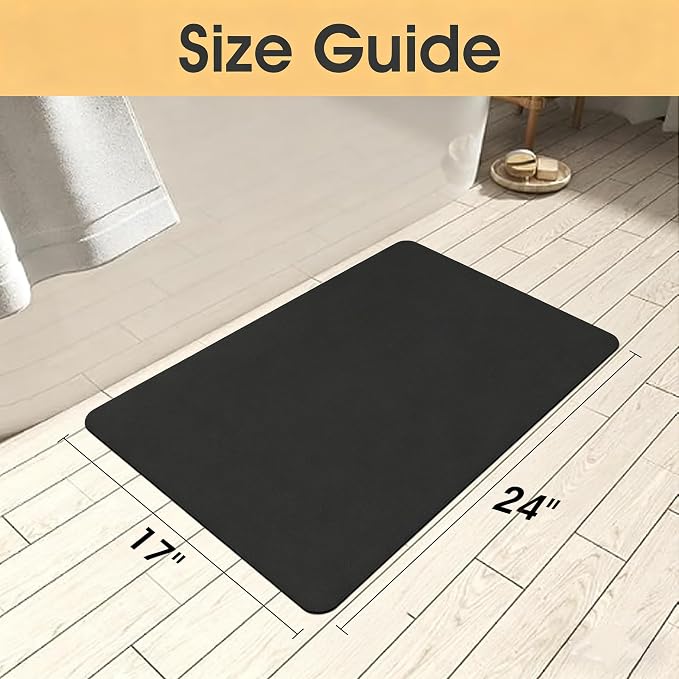 ACCUMTEK Non Slip Bath Mat, Thin Bathroom Rugs Fit Under Door, Quick Dry Bath Mats, Machine Washable Bath Rugs for Bathroom, Bathtub & Kitchen, Bathtub & Kitchen, Black/Solid/24 x17