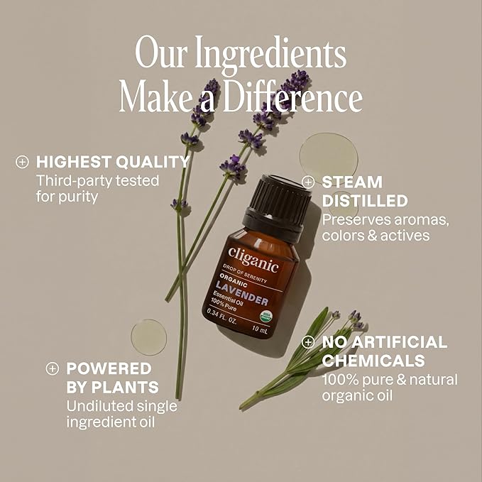 Cliganic Organic Lavender Essential Oil - 100% Pure Natural Undiluted, for Aromatherapy Diffuser | Non-GMO Verified