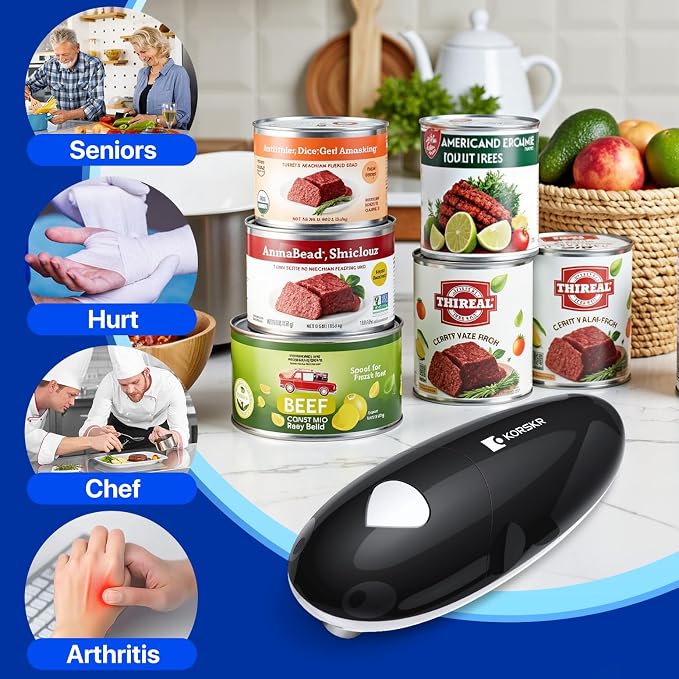 Electric Can Opener, Can Opener for Seniors, Suitable for Any Size Cans, Hands Free, Smooth Edge, Battery Powered, Automatic Can Opener is an Ideal Kitchen Gadget for Women and Left Handed People