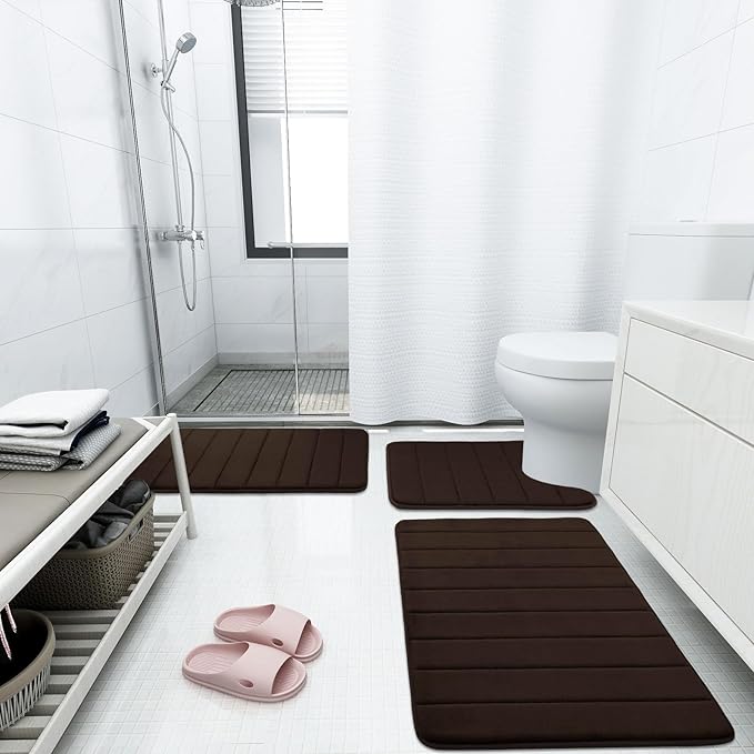Buganda Memory Foam Bath Mat, 70" x 24", Ultra Soft and Non-Slip Bathroom Rugs, Water Absorbent and Machine Washable Bath Rug Runner for Bathroom, Shower, and Tub, Brown