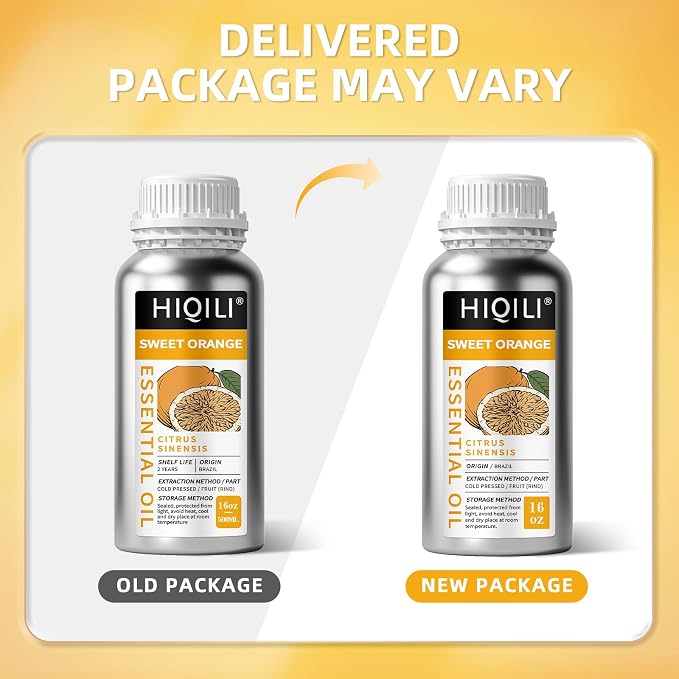 HIQILI 16 Fl Oz Orange Essential Oil, Large Capacity, 100% Pure - 500ml | Air Freshening & Space Cleaning, DIY Raw Material, Skin Care, for Public Toilet, Mall, Hotel, DIY Studio, Beauty Salon