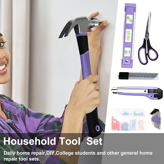 ACOSEA Purple Tool Set,223-Piece Tool Sets for Women,Tool Kit with 13-Inch Wide Mouth Open Purple Tool Bag,The Basic Tool Set is Perfect for Home Maintenance (PURPLE)