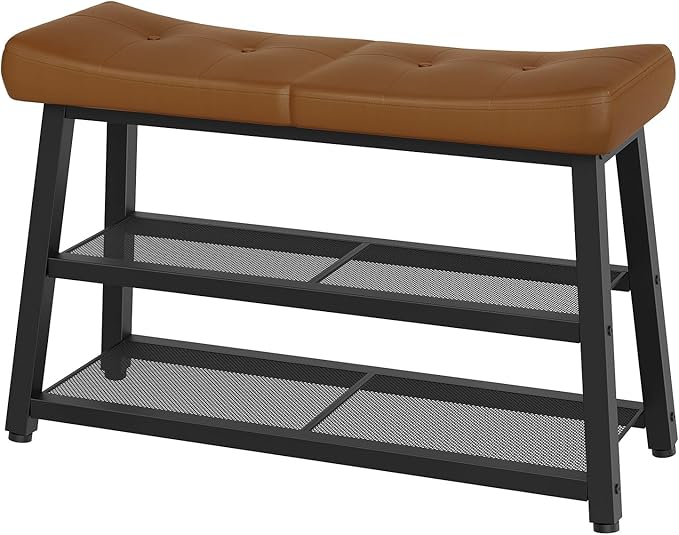 YATINEY Shoe Bench, 3-Tier Shoe Rack, Entryway Bench with Storage and Cushion, for Hallway, Foyer, Bedroom, Brown and Black HX02BV